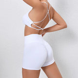 Zingj Shoulder Strap Beautiful Back Bra Peach Hip Shorts Yoga Suit Running Quick-Dry Tight Sports Fitness Suit-Outfit