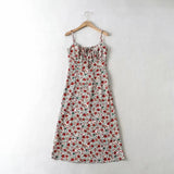 Strap Sleeveless Print Boho Summer Dress Long Women Green Floral Yellow Dresses Sundress Vintage French Style