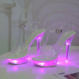 Zingj 34-43 Sexy Super High Heels Luminous Thin Heel Waterproof Platform Sandal Transparent Model Crystal Shoes Wedding