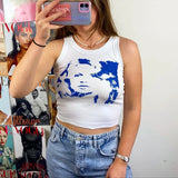 Women Cotton T-shirt Face Print Short Sleeve Slim Fit Crop Top Summer Sweats Tees Casual O-neck Tshirt Gothic