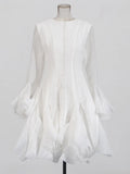 French Elegant Wind Collar Splicing Lotus Edge Mid-Sleeve Dress 2025 New Horn Sleeve Long Dress