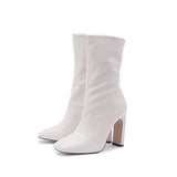Boots, High Heels, Square Head, Long-Term Spot Women's Boots, Side Zippers, Large Size Short Sleeve Martin Boots, Short