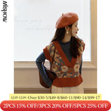 Knitted Vest Women's Autumn 2021 Vintage Sweater Tops V-neck Sleeveless Follower Outwear Sweater