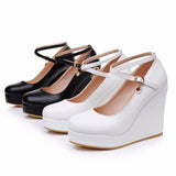 Cm Fashion Thick Bottom Slope Single Shoe Round Head Height Waterproof Slope Heel Buckle Heel Women's