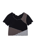 Sleeve T-shirts Women Clothing 2022 Summer O-Neck Tees Vintage Elegant Agaric Lace Slim Casual Patchwork Ladies Tops