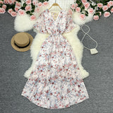 Zingj Wind Temperament Sweet Broken Flower V Collar Dress Beach Vacation Snow Spinning A Word Long
