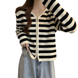 Zingj Size Stripe Long Sleeve Knit Cardigan Coat Female Autumn Korean Fat Mm Loose Show Thin Cover Belly Zipper Jacket Tide-Outfit