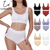 Sexy Seamless Tops Set High Waist Panties Women Wireless Underwear Suit Soft Padded Bras Set Backless Bralette