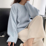 Zingj Pure And Fresh 2024 Autumn Winter New Sweet And Gentle Wind Round Collar Loose Show Thin Long Sleeve Knit Sleeve Sweater Bottom-Outfit