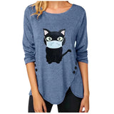 Women Casual Long Sleeve O Neck Button Irregular T Shirt Spring Vintage Loose Shirt Oversize 2XL Tee Shirt Oversized Tops