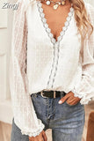 V-neck Long Sleeve Blouse Spring Summer Lace Chiffon Shirt Women Tops New Women Fashion Female Clothing Blusas