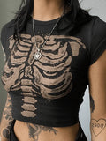 Vintage Skeleton Printed Crop Top- Outfit