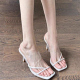 Feeling Nude High Heels Cross-Lace Women's Shoes 2025 Summer New Clip With Transparent