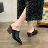 Zingj 2024 New Baotou Half Drag Female Small Square Slope With High Heel Cool Drag Fashion To Wear Bright Leather Lazy Muller Shoes-Outfit