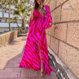 Gorgeous Printing Dress Plus SizeWomen Casual Elastic Waist Long Party Dress 2022 Summer Loose Slit Beach Dress