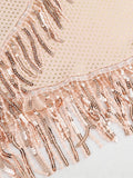 Sexy Tassel Women Two Piece Halter Sequined Skirt Lace Bra Tassel Mini Skirt Suit Beach Vacation Casual