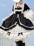 Color Japanese Dress Women Ruffled Patchwork High Waist Fairy Robe Y2k Aesthetic Ladies Sweet Dresses Vestido De