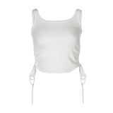 Ruched Sleeveless Tank Tops Tees Women Solid Casual Fashion Crop Top Ladies High Street Tie Up Croptop Summer