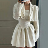 Elegant Vintage Mini Dress Women 2 Piece Dress Set Korean Clothing Casual Jacket Coats+Short Party Dress Female 2023