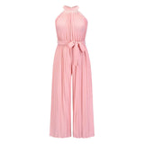 Halter Off Shoulder Sleeveless Tunics Wide Leg Pants Jumpsuits Rompers Summer Lace-up High Waist Plus Size Party