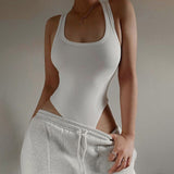 Zingj Style 2024 Summer Women's Solid Color Slim U-Neck Sleeveless Vest Jumpsuit-Outfit