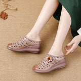 New Loose Cake Bottom Casual Women's Shoes National Wind Leather Flower Hollow Out Women's Slippers Breathable Comfortable Hole Hole
