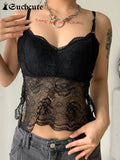 SUCHCUTE Sexy Lace Butterfly Camis Women Dark Academic Sleeveless Vintage Crop Top Fairycore Casual Streetwear Vest 2022