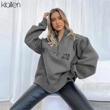 Fashion Casual Street Print Letter Loose Pullover Hoodies For Women Autumn New Simple Warm Thicken Sweatshirts