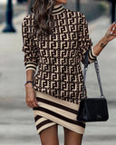 Independent Station Autumn New Long-Sleeved High-Necked Printed Dress For