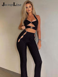 2022 Y2K Cut Out Pants Sets Women 2 Piece Halter Top And High Waist Pant Fashion Outfit Juicy Coutour Tracksuit
