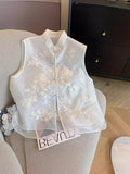 High-End Women's Wear New Chinese Embroidery Eugen Gauze Collar Buckle Vest 2024 Women's Spring And Summer Style