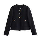 2025 New Women's Casual Single-Clip Round-Neck Long Sleeve Loose Texture Short Small Fragrant