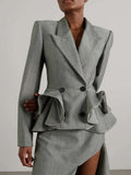 Zingj New High-End Sense Flounce Spell Receive Waist Suit Collar Women's Coat Spring Show Thin Short Small