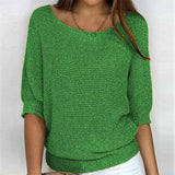 New Solid Color Round Knit Shirt Women Commuting Elegant Seven-Sleeve Top Air-Conditioning