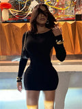 Black Long Sleeve Deep Open Back Mini Dress-Outfit