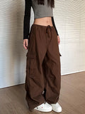 Zingj Multi-Pocket Wide Leg Cargo Pants Female Autumn New Style Do Old Loose Versatile Draw Rope Straight Tube Pants