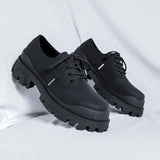 Zingj Men's Casual Platform Versatile Black Leather Shoes Heighten Derby Shoes Frosted Black