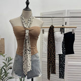 Real Shot Leopard-Print Silk Scarf Hanging Neck Design Folded Bra Strap Chest Pad Vest Short Sleeveless Top Lady