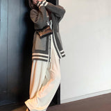 Zingj Wind Spell Color Sweater Cardigan Autumn Winter 2024 Sweater Long Large Pocket Design Sense Coat Female-Outfit