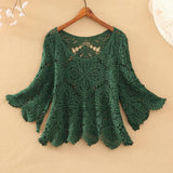 coat female crochet hollow five-point sleeve top sweater o neck knitted