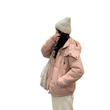Korean Hooded Short Pink Down Cotton Jacket Coat Female 2024 Winter Fashion Versatile Warm And Thin Bread Clothes-Outfit