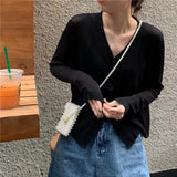 Women Korean Long Sleeve Cardigan Summer Cropped Cardigan Knitted V Neck Thin Ice Silk Blouse Sunscreen Shirt