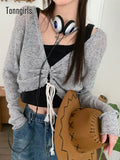 Grunge Aesthetic T-shirt Women Lace Up Two Piece Tops Y2k Streetwear Korean Style Vintage T Shirt Summer Spring