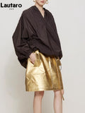 Summer Autumn Gold Shiny Faux Leather Skirt Women with Sashes A Line Korean Style Clothes Streetwear 2023 Runway