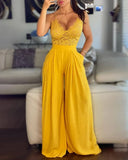 New Boho Summer Party Wear Women's Sexy Tropical Print Pocket Wide Leg Jumpsuit Casual Sleeveless Long Pants