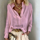 Spot 2025 Women's Spring New Solid Color Standing Collar Long Sleeve Bohemian Cotton Linen