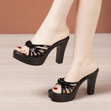 Thick-Heeled, Fashionable Sandals And Slippers Women's Golden 2023 New Thick-Soled Waterproof Platform Fish Mouth Large-Size One-Size