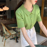 Zingj POLO Lapel Knit Cardigan Summer 2024 New Color Knit Short Sleeve Sweater
