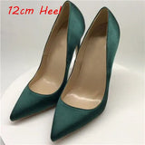 Green Silk Sexy Mature Woman Pumps Women Classics 12cm High Heel Pointed Toe Wedding Shoes BM003