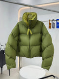 High-End White Duck Velvet Contrast Color Bread Clothing Women Winter New Puffs Feeling More Thick Loose Couples Fashion Coat Tide-Outfit